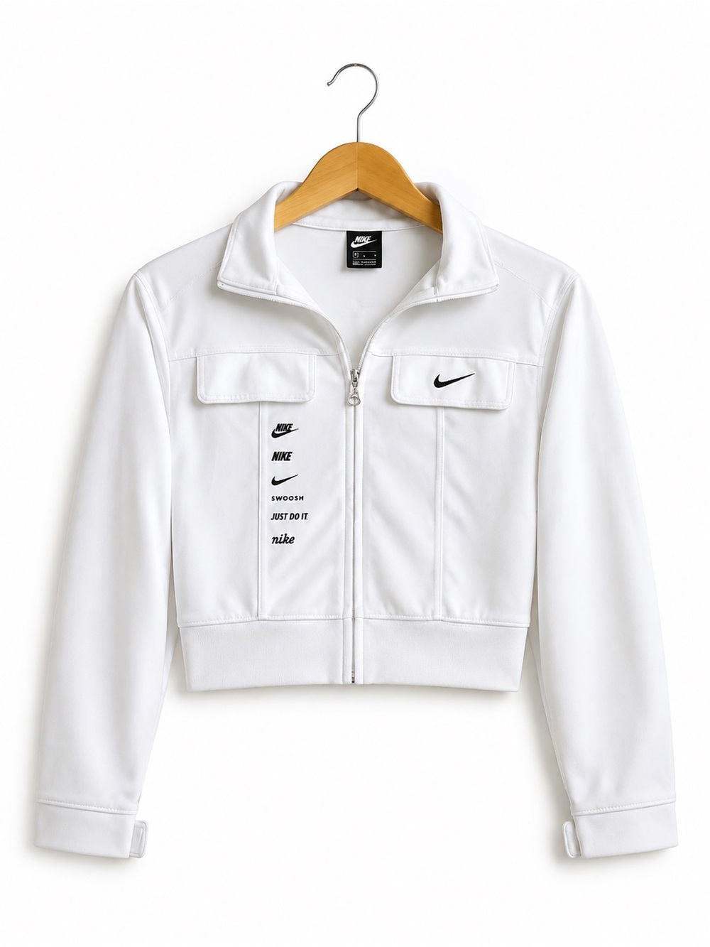 Nike White Cropped Utility Full Zip Jacket Size M